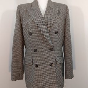 Talbot's Black White Houndstooth Wool Blazer 8